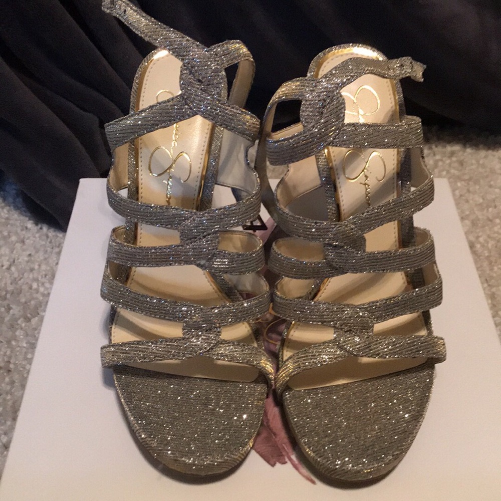 Jessica Simpson gold stilettos